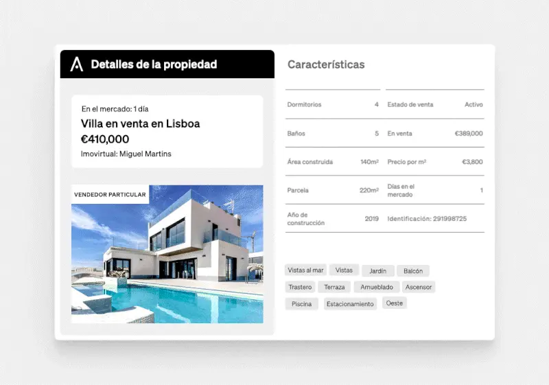 Vista de CASAFARI CRM con datos inmobiliarios e inteligencia de mercado