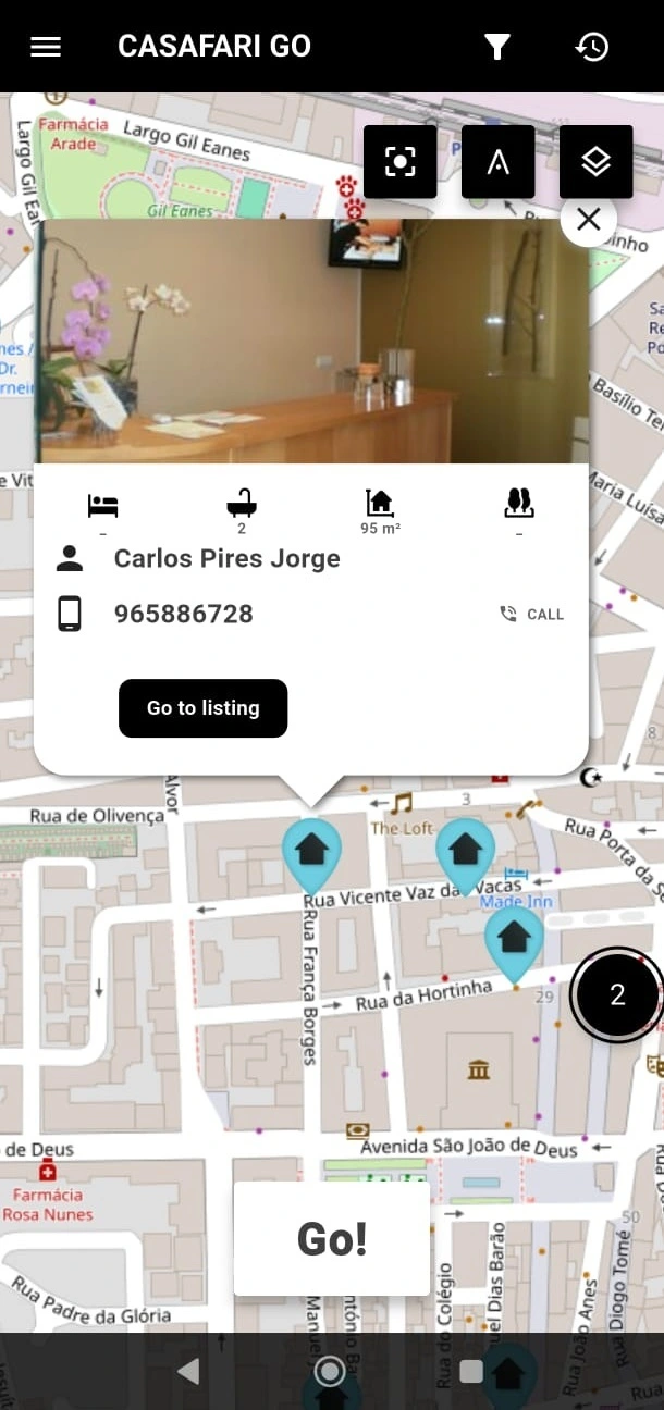 CASAFARI GO real estate prospecting interface